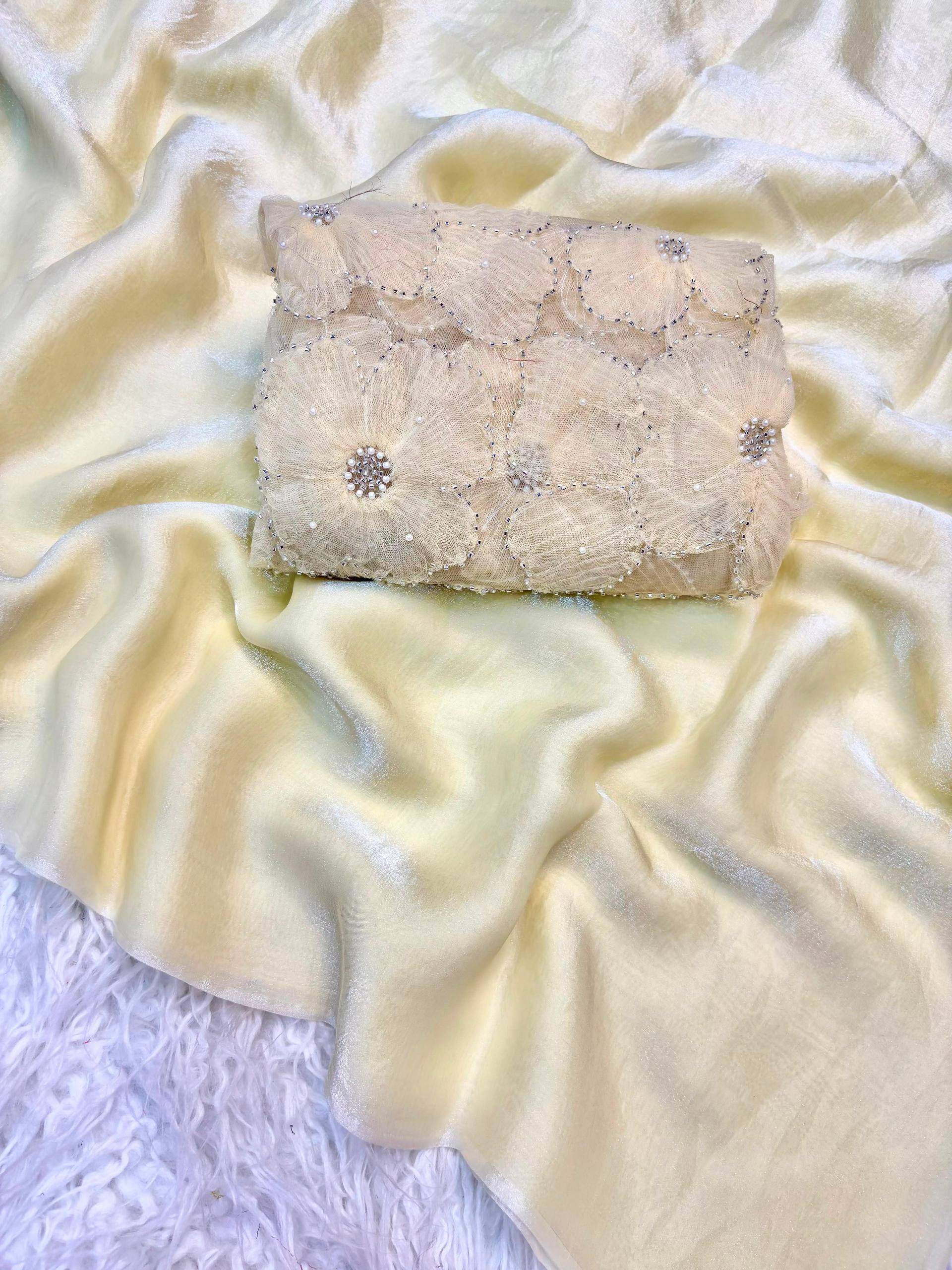 Space Silk saree with 3D Applique ribbon work blouse - View 6