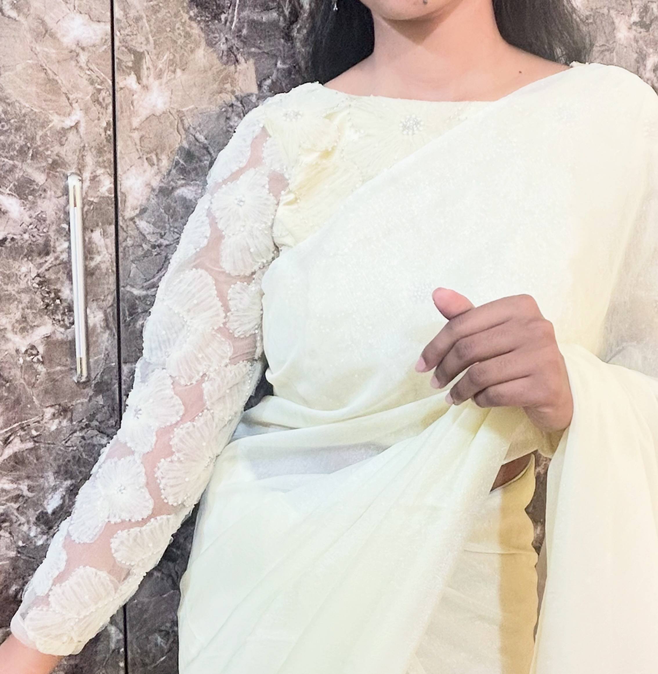 Space Silk saree with 3D Applique ribbon work blouse - View 2