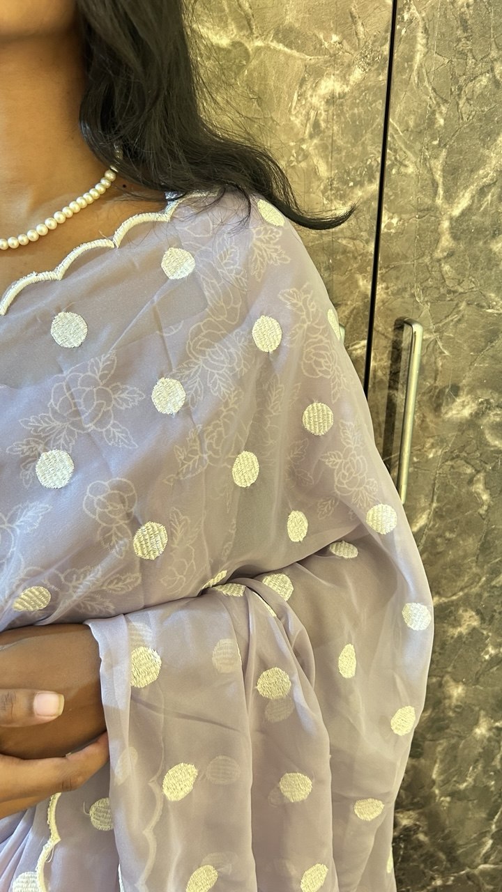 Tabby Organza with Polka dots and Scallop Border - View 7