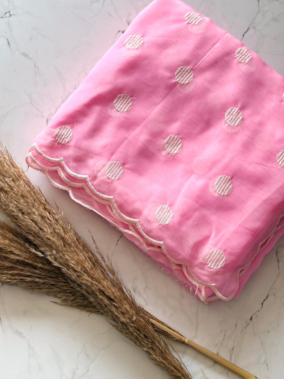 Tabby Organza with Polka dots and Scallop Border - View 12