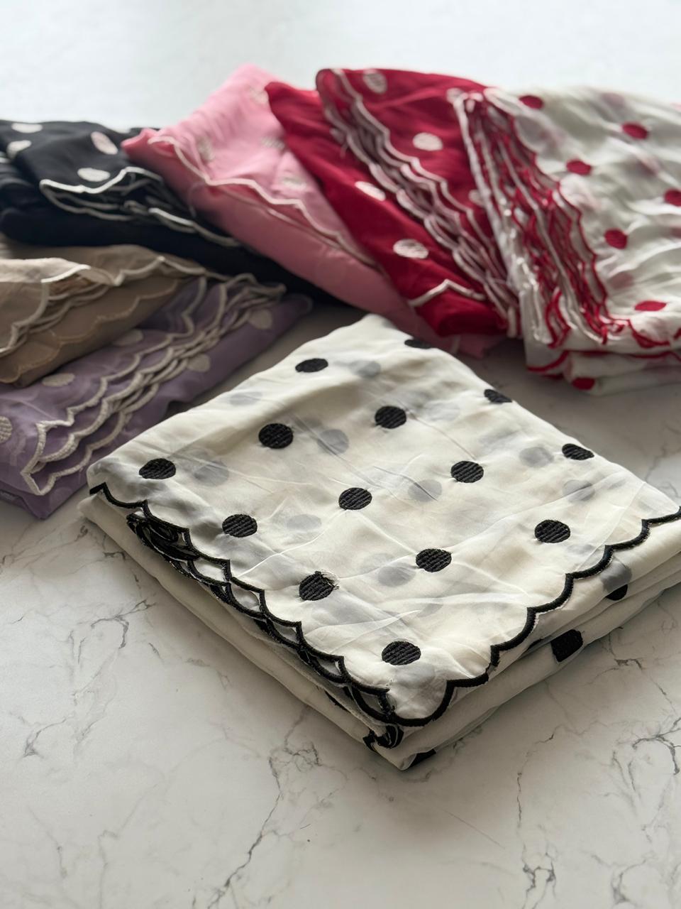 Tabby Organza with Polka dots and Scallop Border - View 18