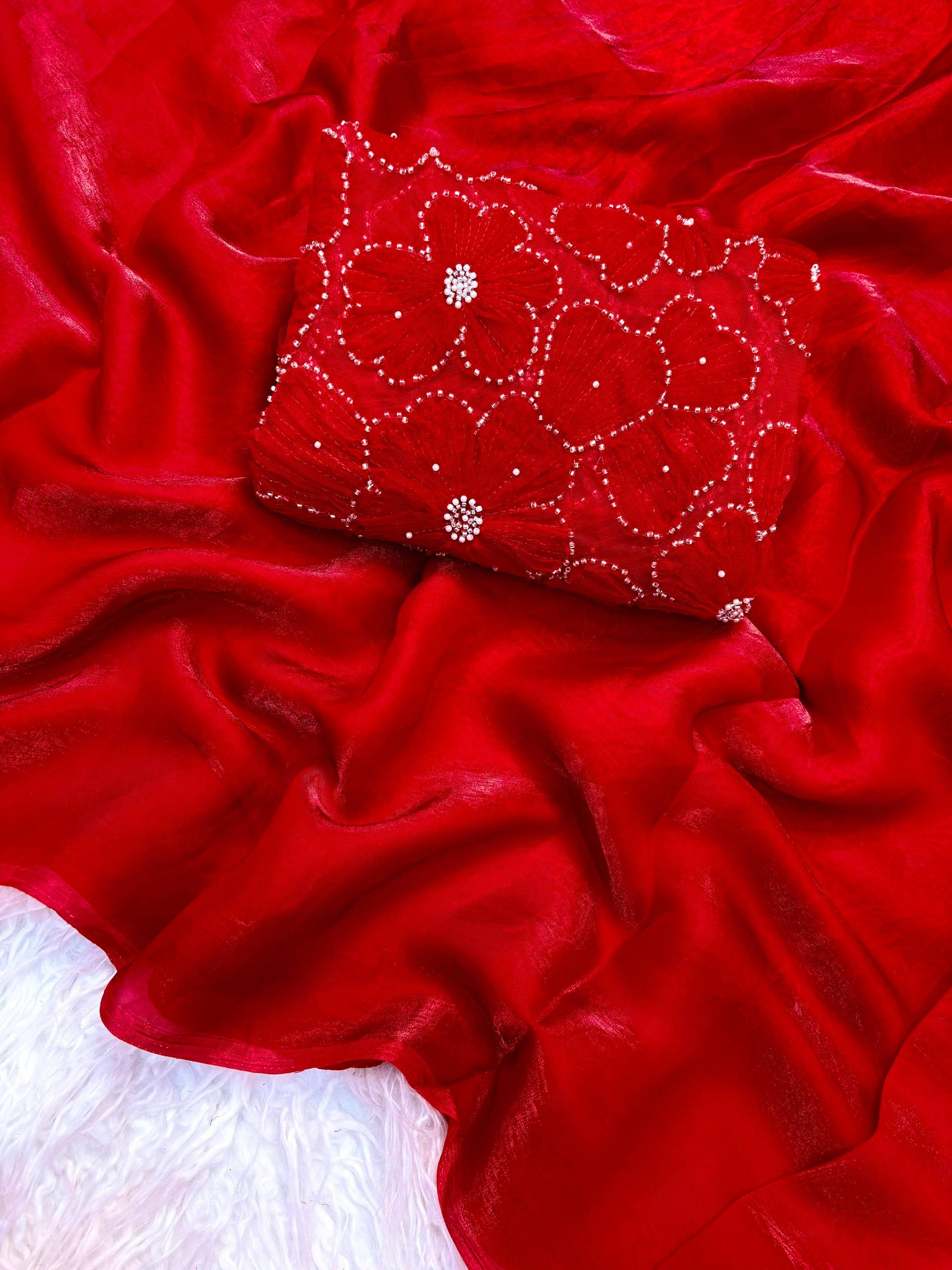 Space Silk saree with 3D Applique ribbon work blouse - View 9