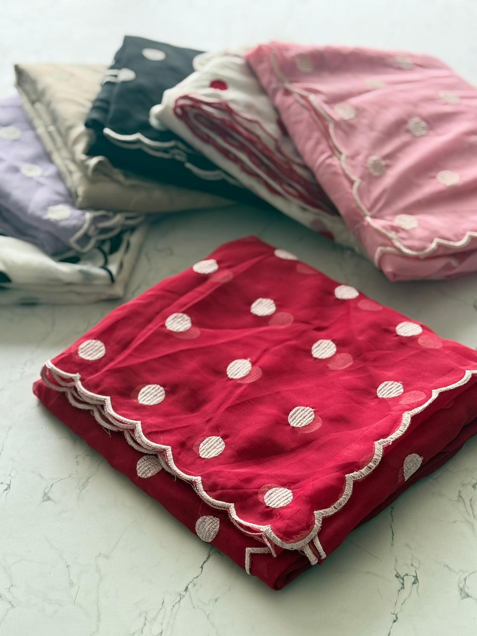 Tabby Organza with Polka dots and Scallop Border - View 10