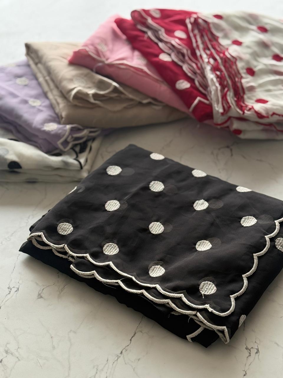 Tabby Organza with Polka dots and Scallop Border - View 19