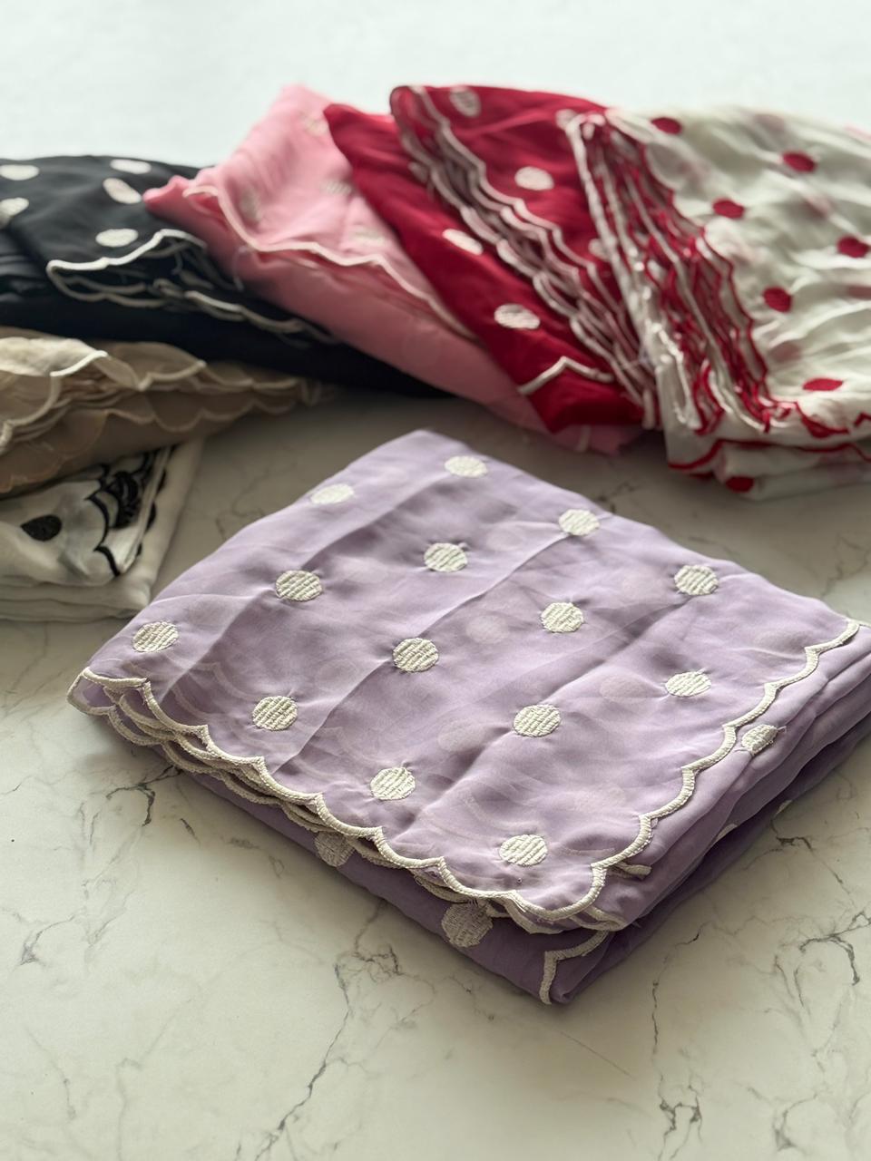 Tabby Organza with Polka dots and Scallop Border - View 9