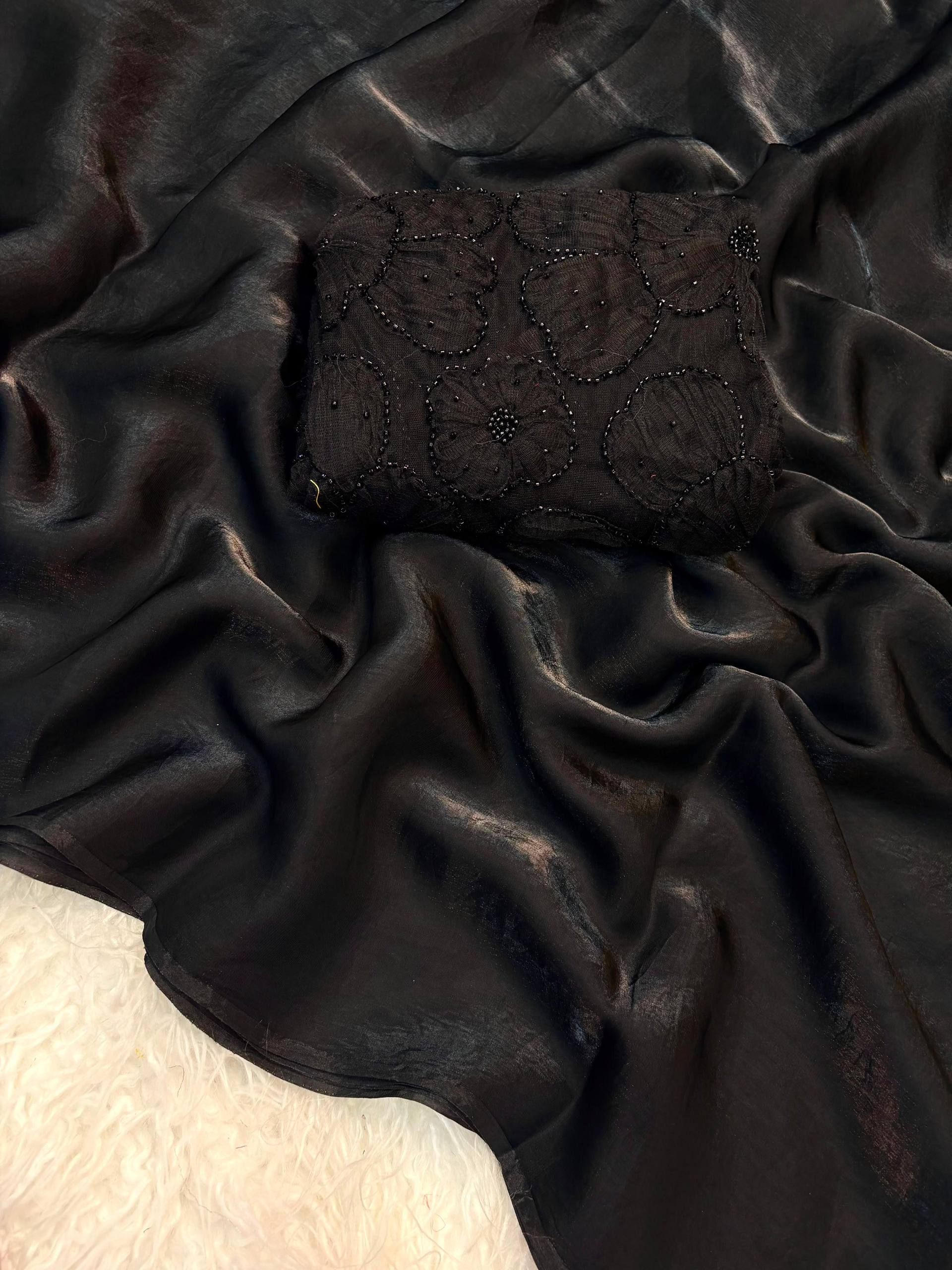 Space Silk saree with 3D Applique ribbon work blouse - View 10
