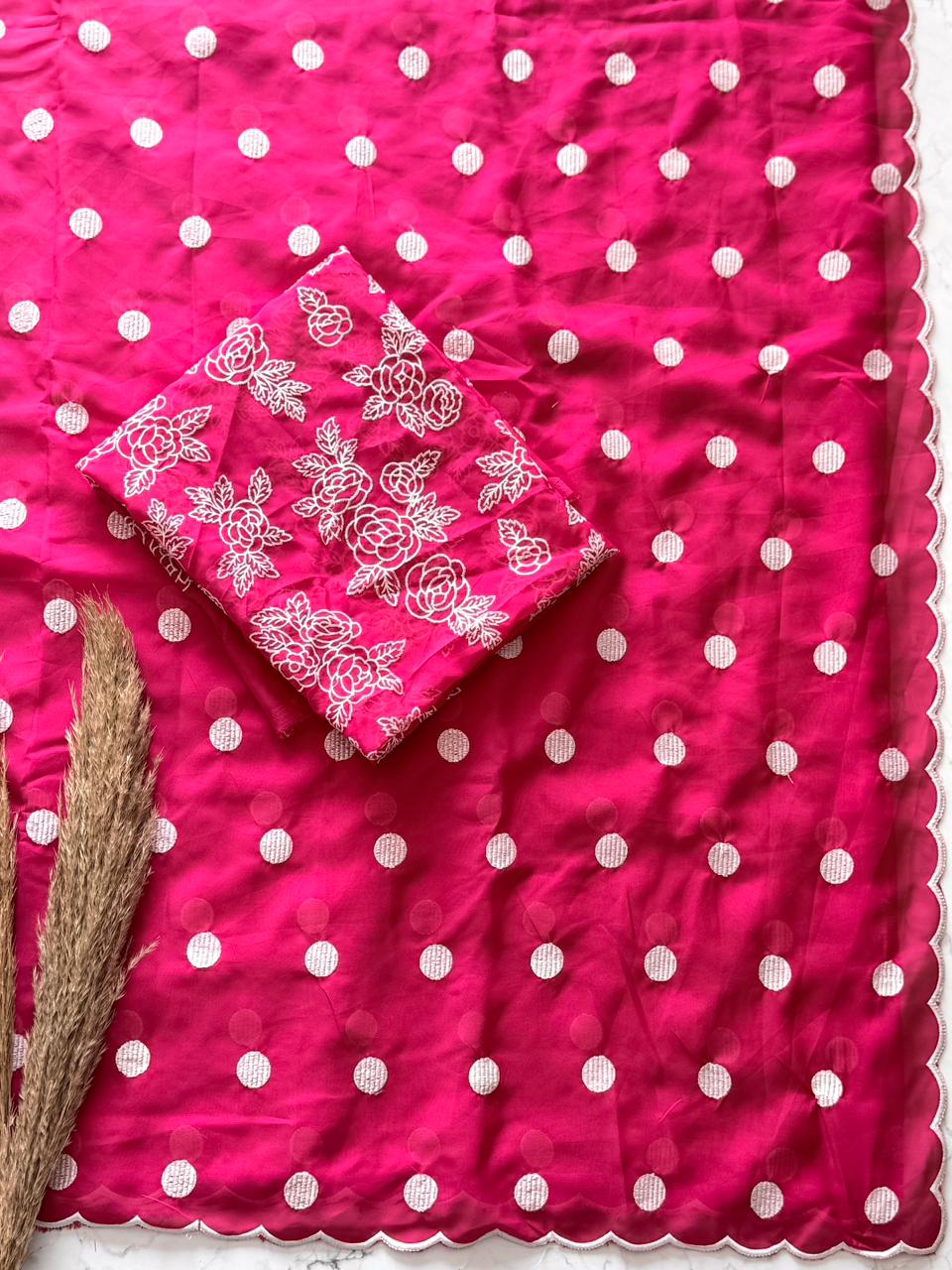 Tabby Organza with Polka dots and Scallop Border - View 11