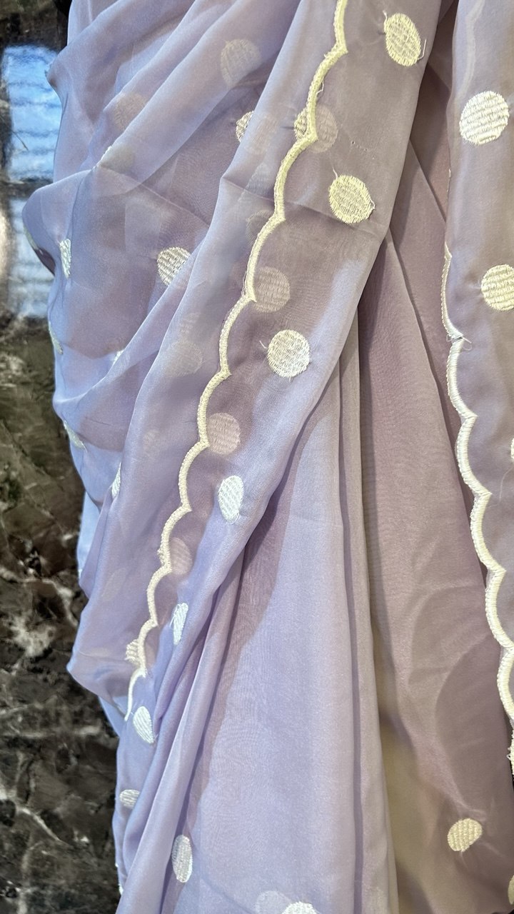Tabby Organza with Polka dots and Scallop Border - View 5