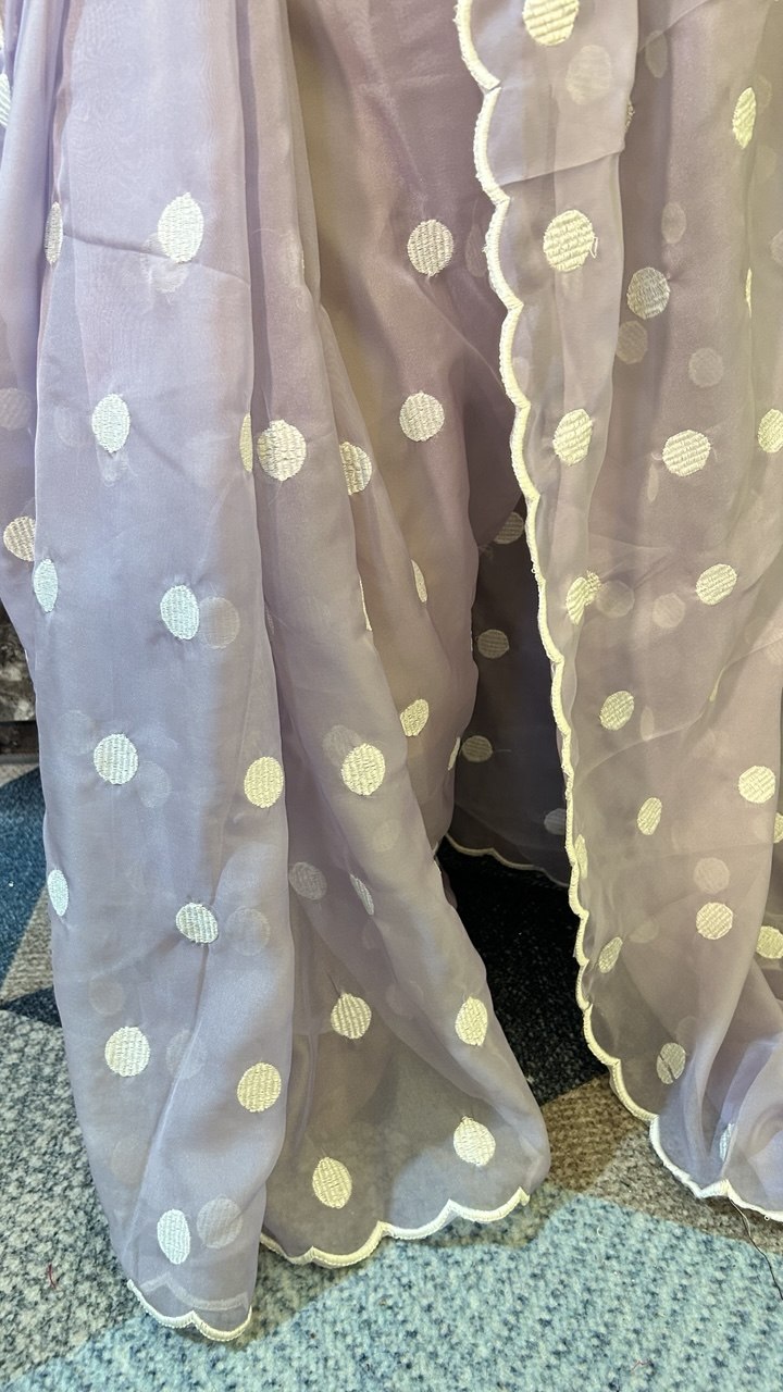 Tabby Organza with Polka dots and Scallop Border - View 6