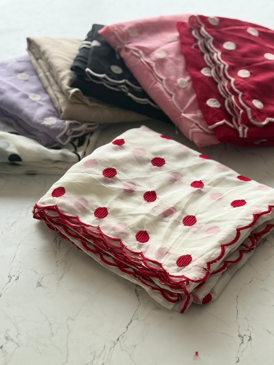 Tabby Organza with Polka dots and Scallop Border - View 20